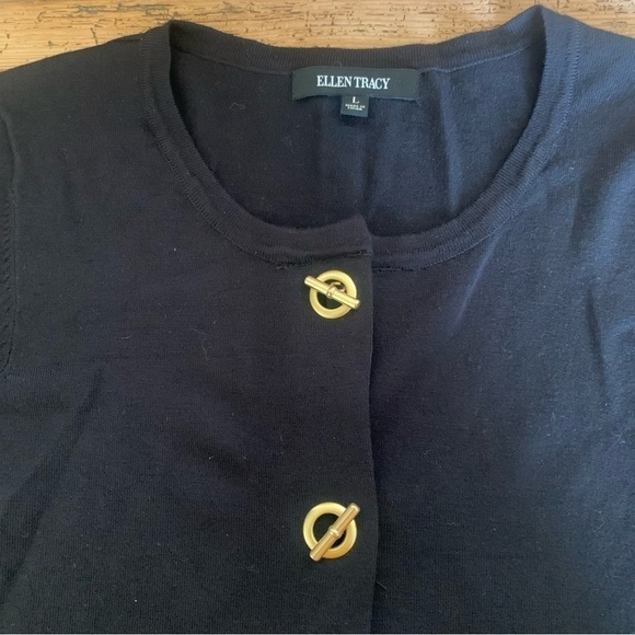 Ellen Tracy black sweater with gold tone toggle closure. - Picture 9 of 11